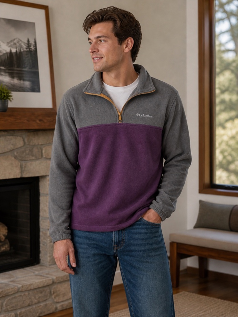 Columbia Black & Teal Fleece Pullover